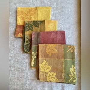 Maroon Burgundy Leaf Fabric Napkins Set of 4 Fall multi colored plaid